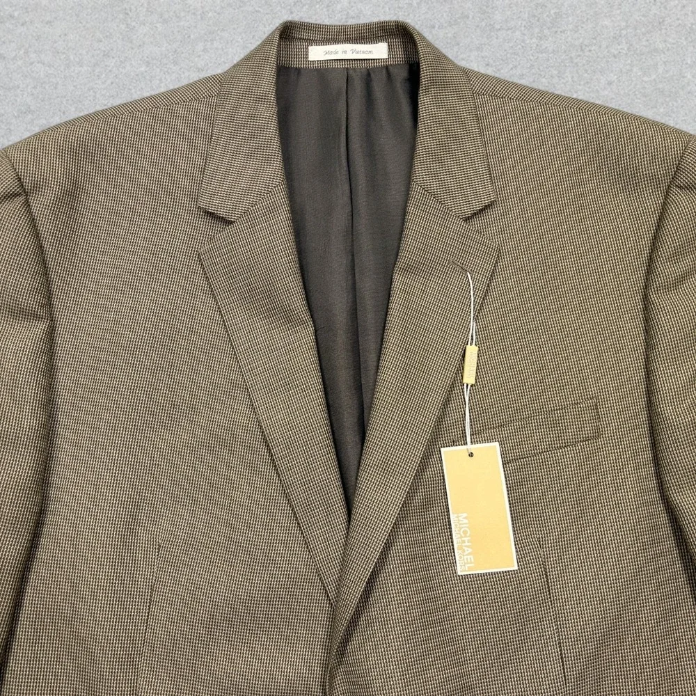 NEW Michael Kors Blazer Jacket Men's 48R Light Brown Houndstooth *See Note